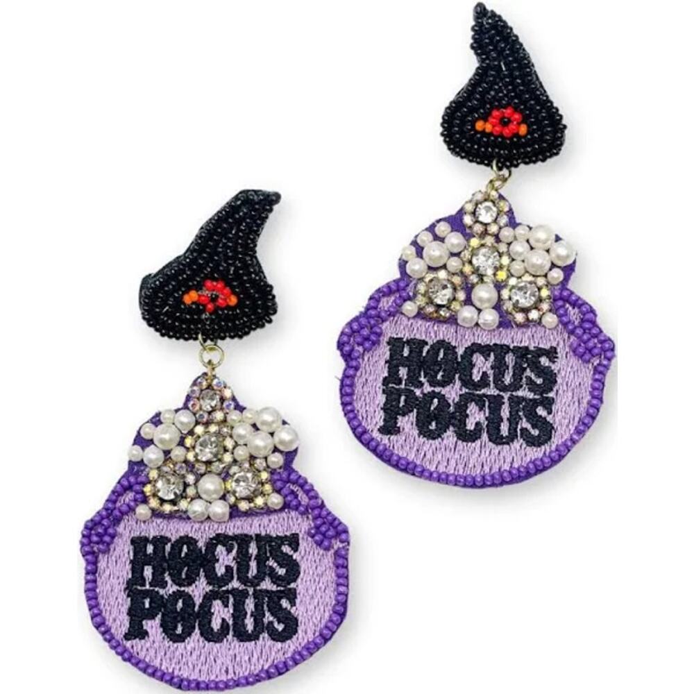 Halloween Beaded Hocus Pocus Earrings l Cauldron Earrings l Halloween Accessory